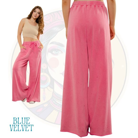 6V BLUE VELVET Wide Leg Drawstring Waist Pants in Pink - Picture 2 of 2